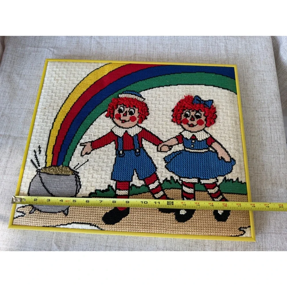 Vintage Raggedy Ann & Andy Needlepoint Wall Art 18
